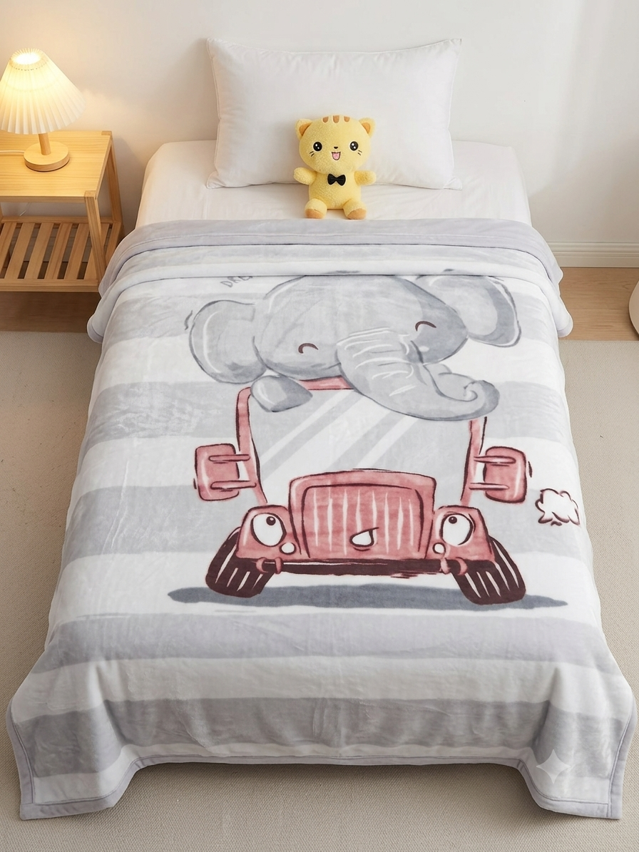 Baby Blanket — Elephant & Car (Grey)