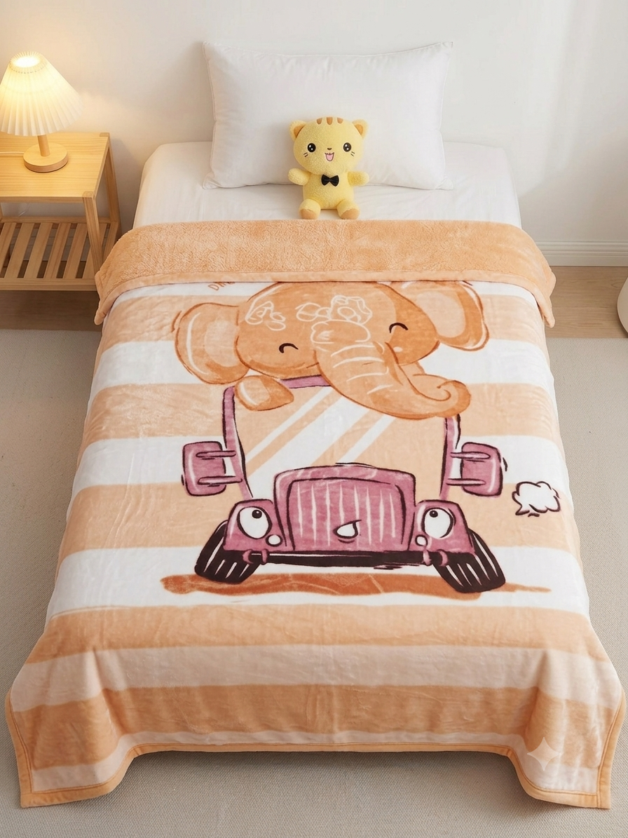 Baby Blanket — Elephant & Car (Peach)